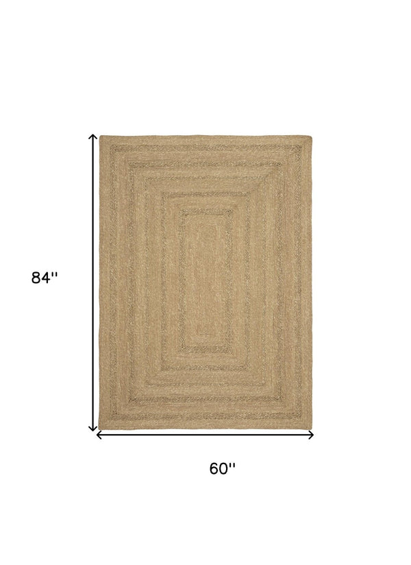 HomeRoots 5' Natural and Brown Handcrafted Area Rug – Versatile Indoor/Outdoor Seagrass Design for Any Space 552801