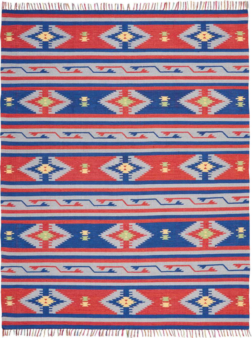 Homeroots 8' X 10' Blue Southwestern Handmade Area Rug With Fringe  Cotton Blend 552819