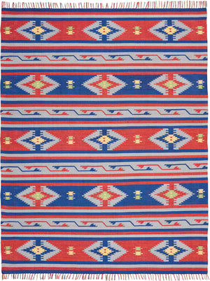 Homeroots 8' X 10' Blue Southwestern Handmade Area Rug With Fringe  Cotton Blend 552819