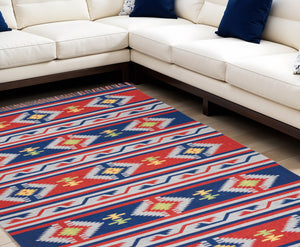 Homeroots 8' X 10' Blue Southwestern Handmade Area Rug With Fringe  Cotton Blend 552819