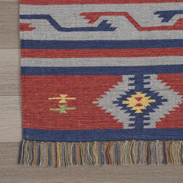Homeroots 8' X 10' Blue Southwestern Handmade Area Rug With Fringe  Cotton Blend 552819