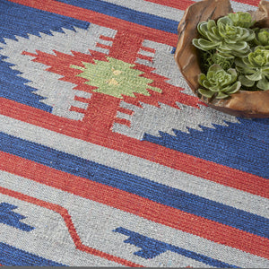 Homeroots 8' X 10' Blue Southwestern Handmade Area Rug With Fringe  Cotton Blend 552819