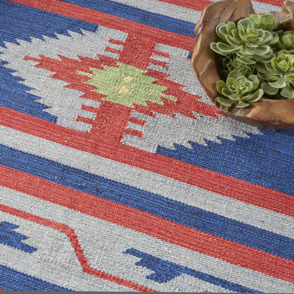 Homeroots 8' X 10' Blue Southwestern Handmade Area Rug With Fringe  Cotton Blend 552819