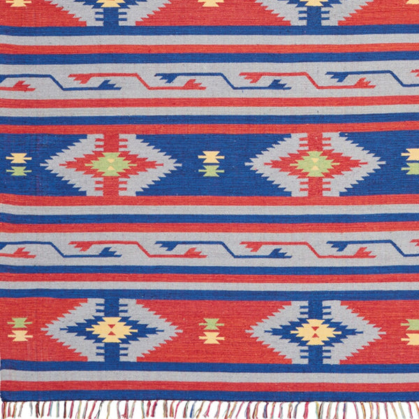 Homeroots 8' X 10' Blue Southwestern Handmade Area Rug With Fringe  Cotton Blend 552819