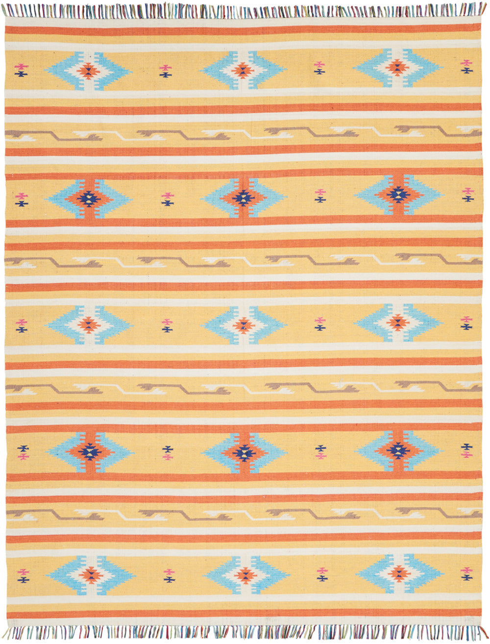 Homeroots 8' X 10' Yellow And Orange Southwestern Handmade Area Rug With Fringe  Cotton Blend 552821