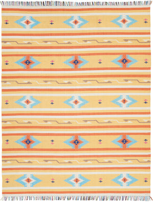 Homeroots 8' X 10' Yellow And Orange Southwestern Handmade Area Rug With Fringe  Cotton Blend 552821