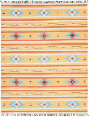 HomeRoots 8' X 10' Handmade Yellow & Orange Southwestern Area Rug with Fringe - Perfect for Cozy Living Spaces! 552821