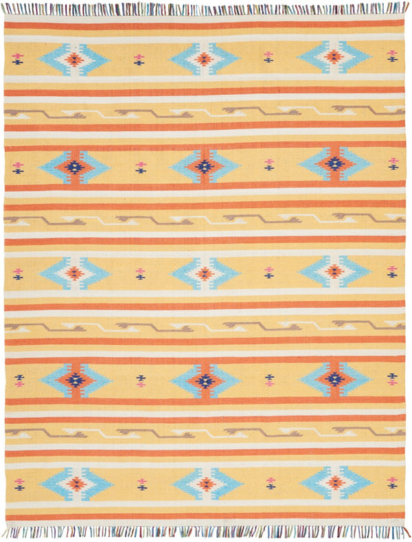 HomeRoots 8' X 10' Handmade Yellow & Orange Southwestern Area Rug with Fringe - Perfect for Cozy Living Spaces! 552821