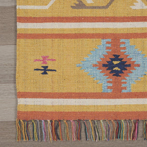 HomeRoots 8' X 10' Handmade Yellow & Orange Southwestern Area Rug with Fringe - Perfect for Cozy Living Spaces! 552821