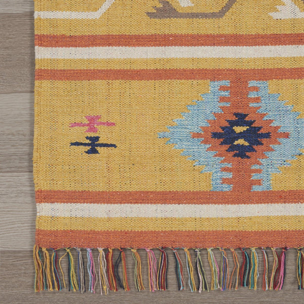 HomeRoots 8' X 10' Handmade Yellow & Orange Southwestern Area Rug with Fringe - Perfect for Cozy Living Spaces! 552821
