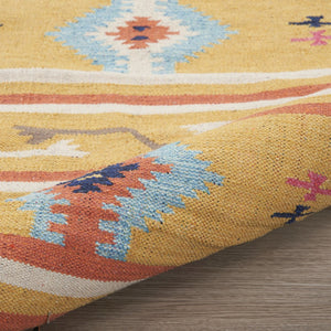 HomeRoots 8' X 10' Handmade Yellow & Orange Southwestern Area Rug with Fringe - Perfect for Cozy Living Spaces! 552821