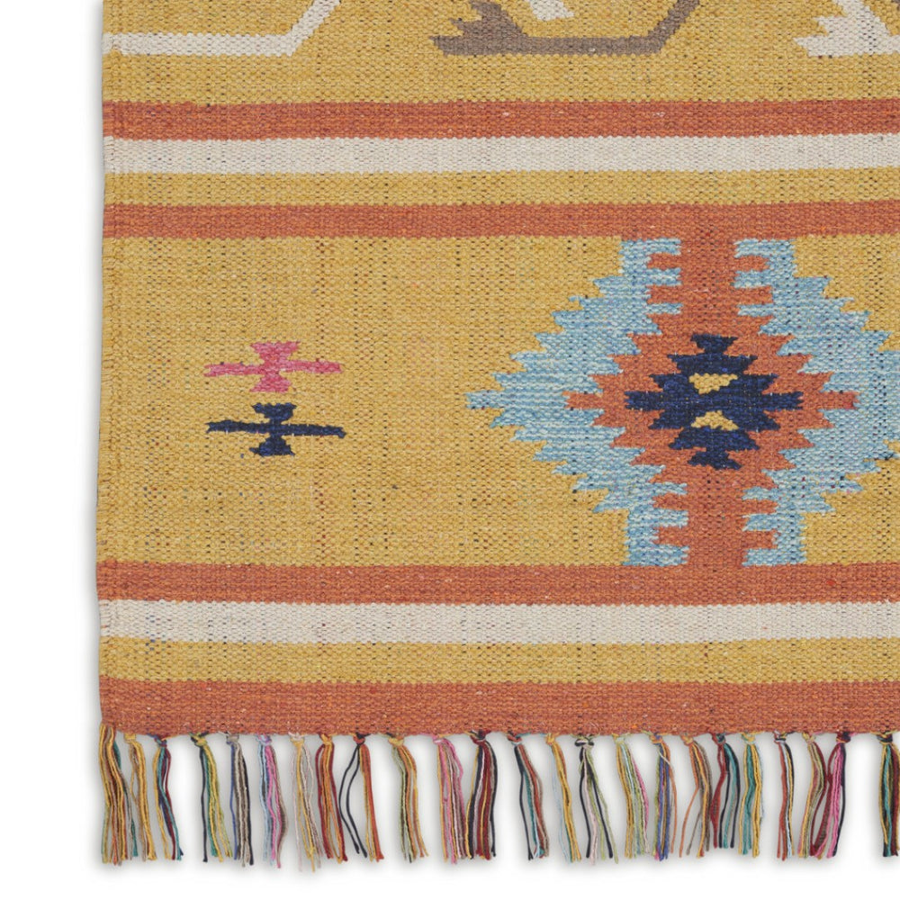HomeRoots 8' X 10' Handmade Yellow & Orange Southwestern Area Rug with Fringe - Perfect for Cozy Living Spaces! 552821