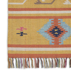 HomeRoots 8' X 10' Handmade Yellow & Orange Southwestern Area Rug with Fringe - Perfect for Cozy Living Spaces! 552821