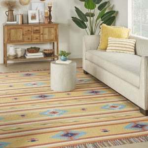 HomeRoots 8' X 10' Handmade Yellow & Orange Southwestern Area Rug with Fringe - Perfect for Cozy Living Spaces! 552821