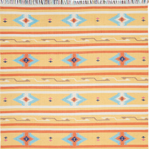 Homeroots 8' X 10' Yellow And Orange Southwestern Handmade Area Rug With Fringe  Cotton Blend 552821