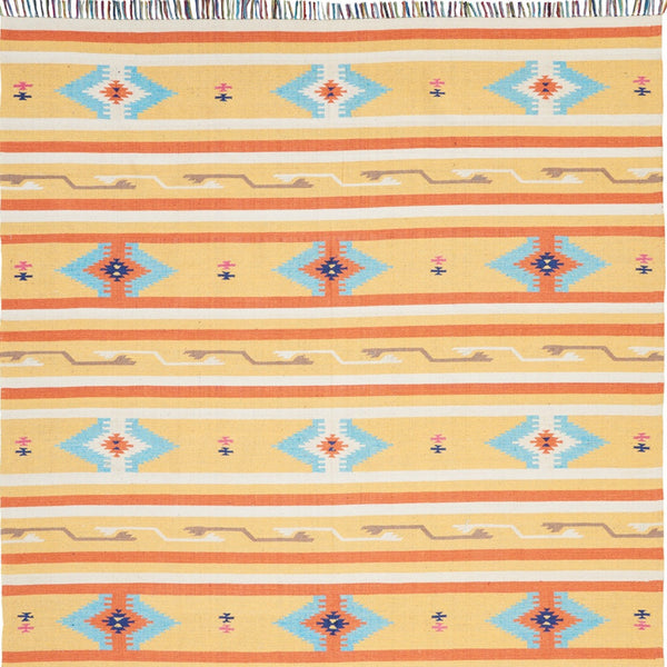 Homeroots 8' X 10' Yellow And Orange Southwestern Handmade Area Rug With Fringe  Cotton Blend 552821