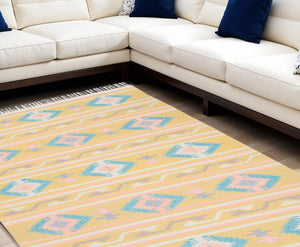 Homeroots 8' X 10' Yellow And Orange Southwestern Handmade Area Rug With Fringe  Cotton Blend 552821