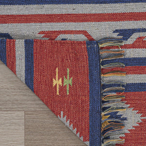 HomeRoots 7' Handmade Blue Southwestern Area Rug with Fringe - Cozy Geometric Design for Any Room Decor 7' X 10' 552822