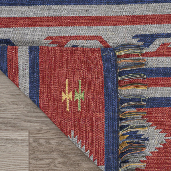 HomeRoots 7' Handmade Blue Southwestern Area Rug with Fringe - Cozy Geometric Design for Any Room Decor 7' X 10' 552822