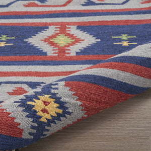 HomeRoots 7' Handmade Blue Southwestern Area Rug with Fringe - Cozy Geometric Design for Any Room Decor 7' X 10' 552822