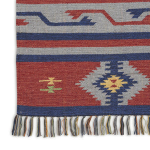 HomeRoots 7' Handmade Blue Southwestern Area Rug with Fringe - Cozy Geometric Design for Any Room Decor 7' X 10' 552822