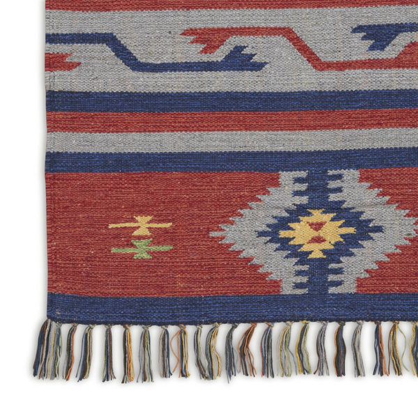 HomeRoots 7' Handmade Blue Southwestern Area Rug with Fringe - Cozy Geometric Design for Any Room Decor 7' X 10' 552822