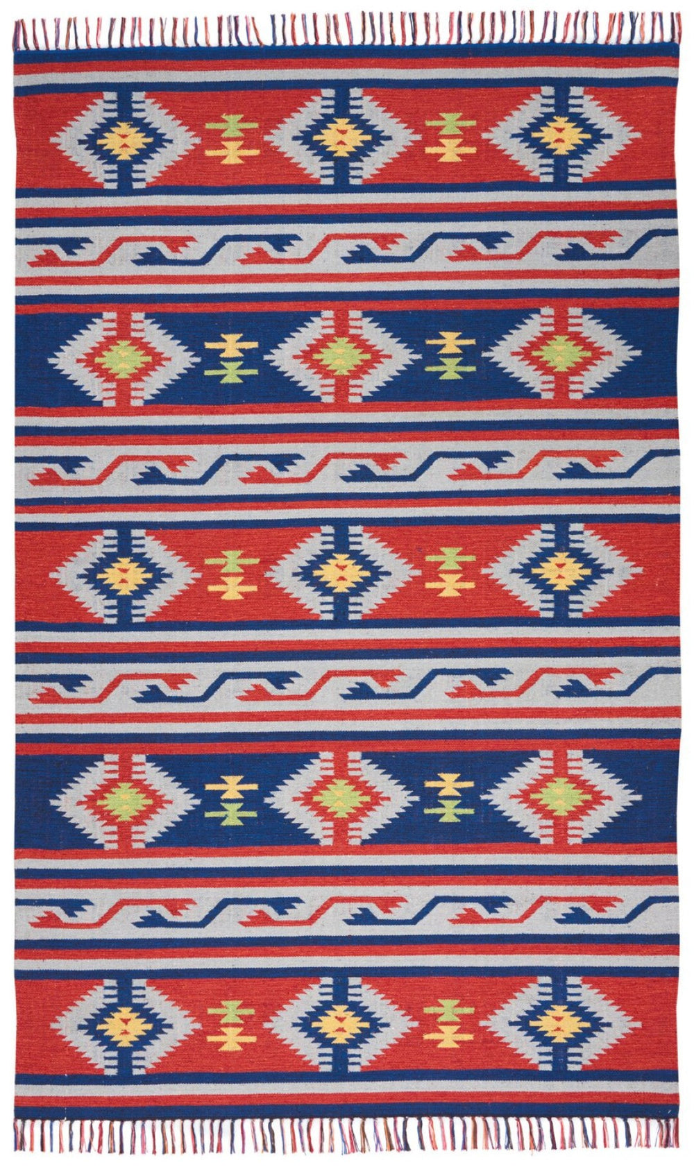 HomeRoots 7' Handmade Blue Southwestern Area Rug with Fringe - Cozy Geometric Design for Any Room Decor 7' X 10' 552822