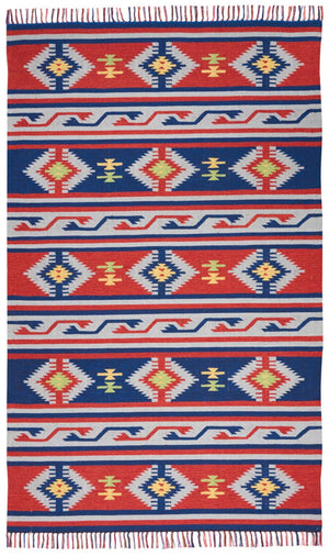 HomeRoots 7' Handmade Blue Southwestern Area Rug with Fringe - Cozy Geometric Design for Any Room Decor 7' X 10' 552822