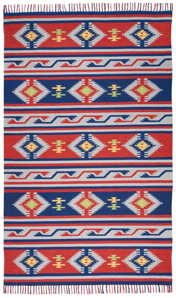 HomeRoots 7' Handmade Blue Southwestern Area Rug with Fringe - Cozy Geometric Design for Any Room Decor 7' X 10' 552822