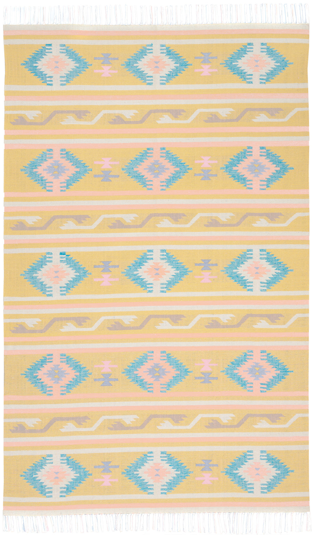 Homeroots 7' X 10' Blue And Yellow Southwestern Handmade Area Rug With Fringe  Cotton Blend 552823