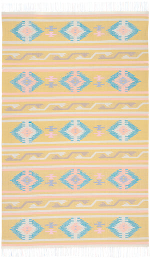 Homeroots 7' X 10' Blue And Yellow Southwestern Handmade Area Rug With Fringe  Cotton Blend 552823