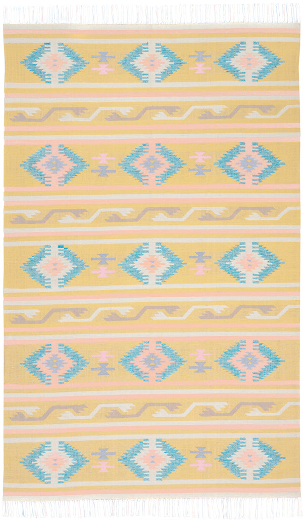 Homeroots 7' X 10' Blue And Yellow Southwestern Handmade Area Rug With Fringe  Cotton Blend 552823