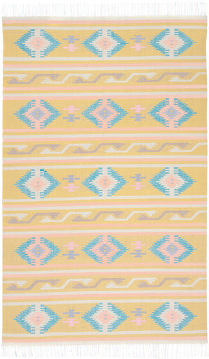 HomeRoots 7' Handmade Blue and Yellow Southwestern Area Rug with Geometric Motifs and Fringed Edges 7' X 10' 552823