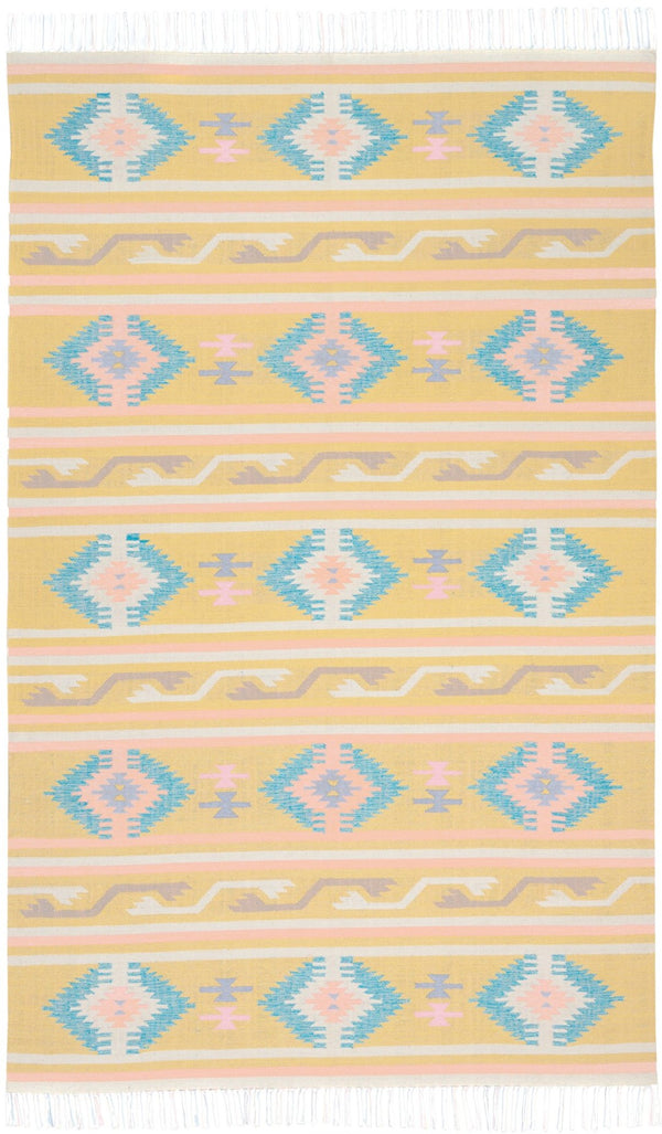 HomeRoots 7' Handmade Blue and Yellow Southwestern Area Rug with Geometric Motifs and Fringed Edges 7' X 10' 552823