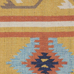 Homeroots 7' X 10' Blue And Yellow Southwestern Handmade Area Rug With Fringe  Cotton Blend 552823