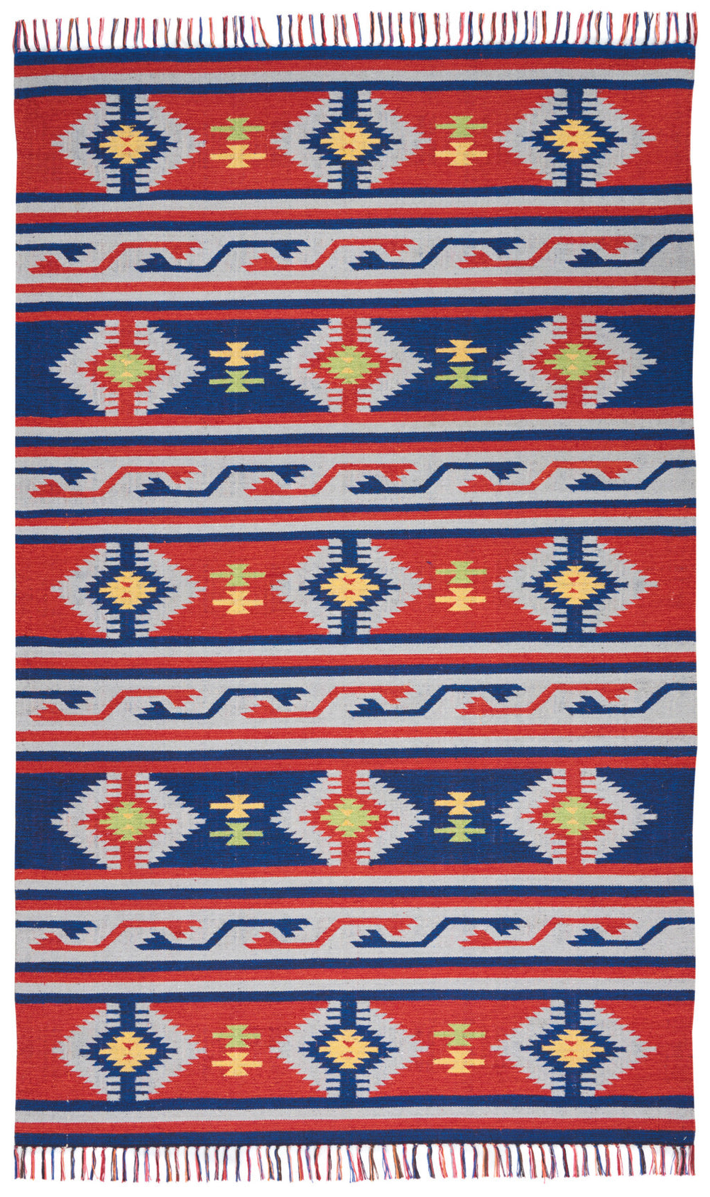 Homeroots 5' X 7' Blue And Red Southwestern Handmade Area Rug With Fringe  Cotton Blend 552827