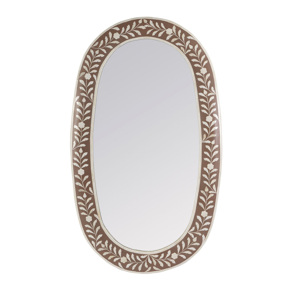 Butler Specialty Trubadur Decorative Wall Mirror With Hand-painted Botanical Inlay For Elegant Home Décor Display Brown,White Bone,Resin,Mdf 5528323-butler