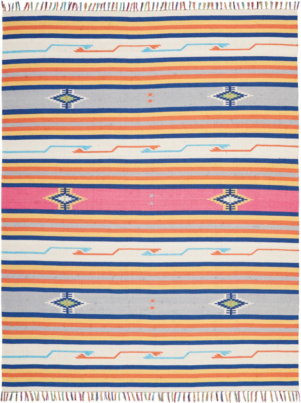 HomeRoots 8' Handcrafted Ivory Southwestern Area Rug with Fringed Edges - Perfect for Modern & Rustic Spaces 8' X 10' 552832