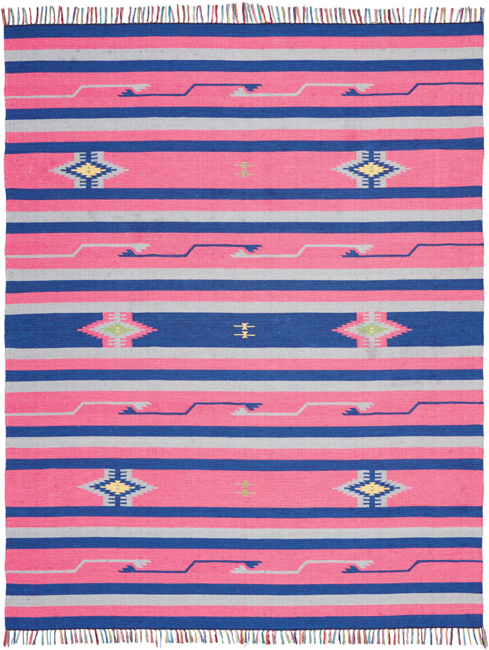 Homeroots 8' X 10' Pink And Blue Southwestern Handmade Area Rug With Fringe  Cotton Blend 552833