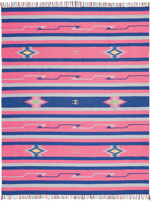 Homeroots 8' X 10' Pink And Blue Southwestern Handmade Area Rug With Fringe  Cotton Blend 552833