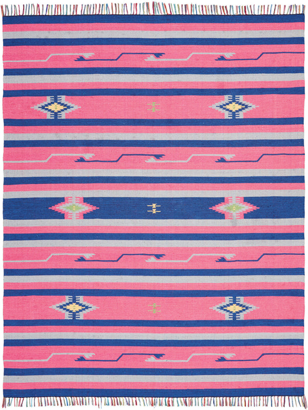 Homeroots 8' X 10' Pink And Blue Southwestern Handmade Area Rug With Fringe  Cotton Blend 552833