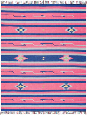 Homeroots 8' X 10' Pink And Blue Southwestern Handmade Area Rug With Fringe  Cotton Blend 552833