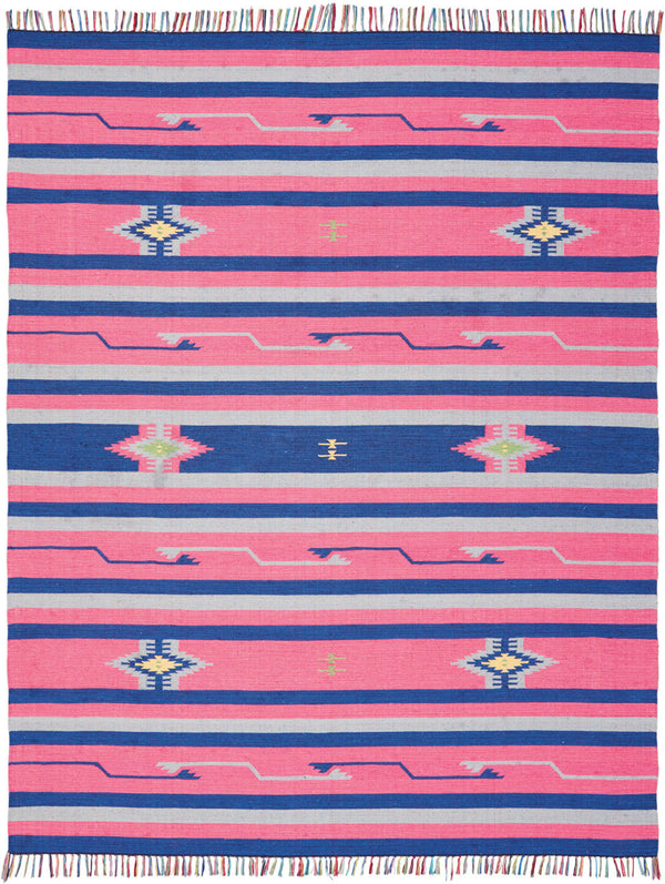 Homeroots 8' X 10' Pink And Blue Southwestern Handmade Area Rug With Fringe  Cotton Blend 552833