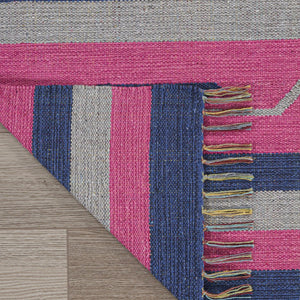 HomeRoots 8' Handmade Southwestern Area Rug in Pink and Blue with Fringed Edges for Stylish Home Decor 8' X 10' 552833
