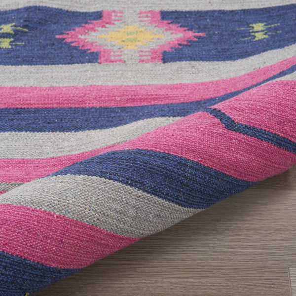 HomeRoots 8' Handmade Southwestern Area Rug in Pink and Blue with Fringed Edges for Stylish Home Decor 8' X 10' 552833
