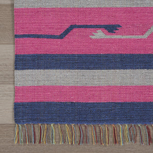 Homeroots 8' X 10' Pink And Blue Southwestern Handmade Area Rug With Fringe  Cotton Blend 552833