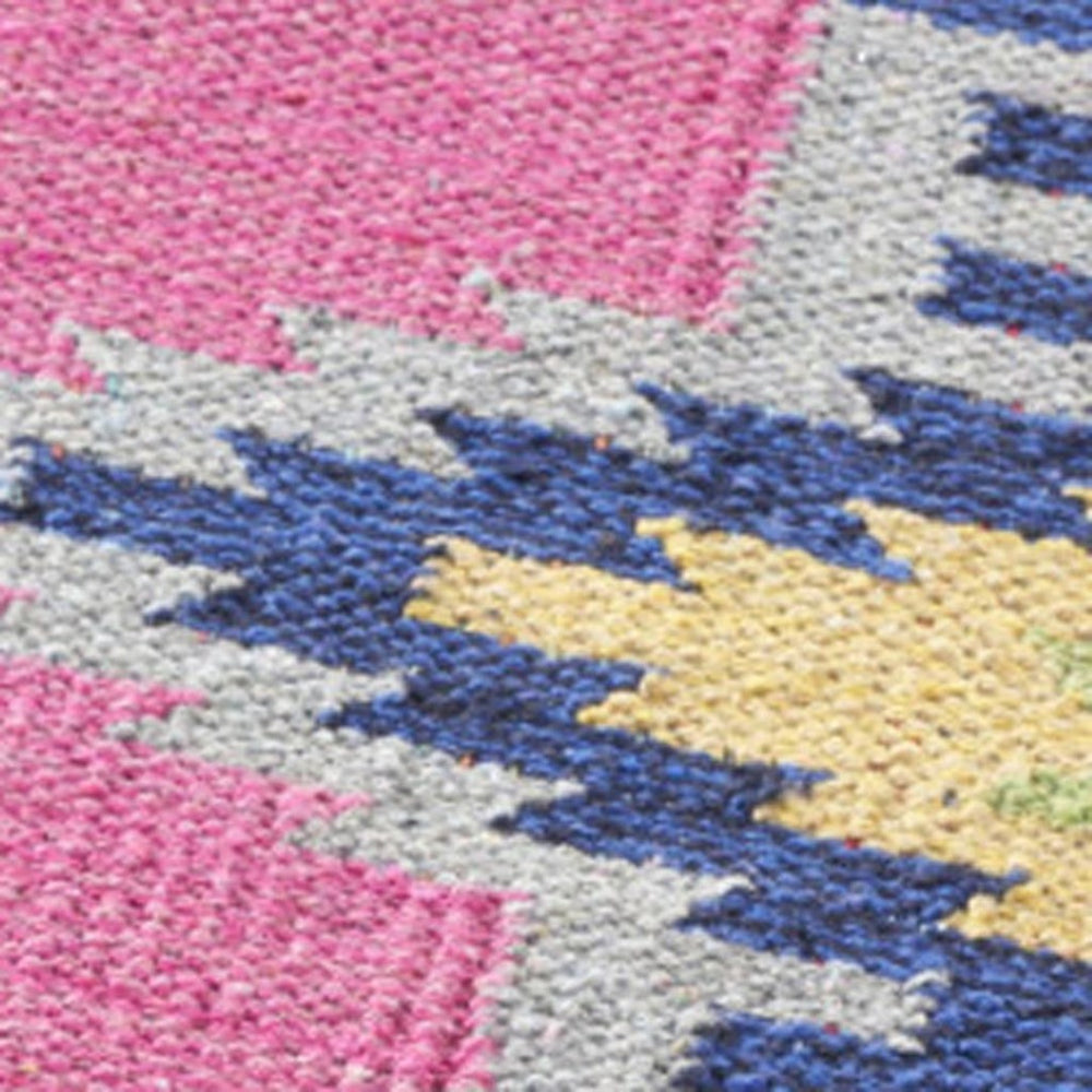 HomeRoots 8' Handmade Southwestern Area Rug in Pink and Blue with Fringed Edges for Stylish Home Decor 8' X 10' 552833