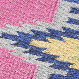 HomeRoots 8' Handmade Southwestern Area Rug in Pink and Blue with Fringed Edges for Stylish Home Decor 8' X 10' 552833