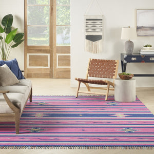 HomeRoots 8' Handmade Southwestern Area Rug in Pink and Blue with Fringed Edges for Stylish Home Decor 8' X 10' 552833