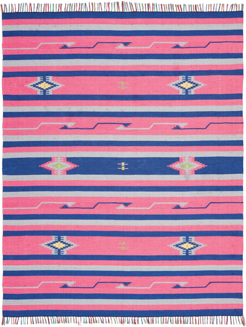 HomeRoots 8' Handmade Southwestern Area Rug in Pink and Blue with Fringed Edges for Stylish Home Decor 8' X 10' 552833